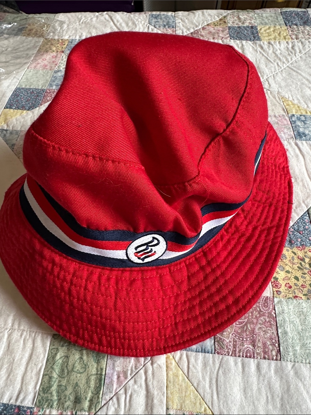 X—Red Kids Bucket Hat with Navy-White Trim